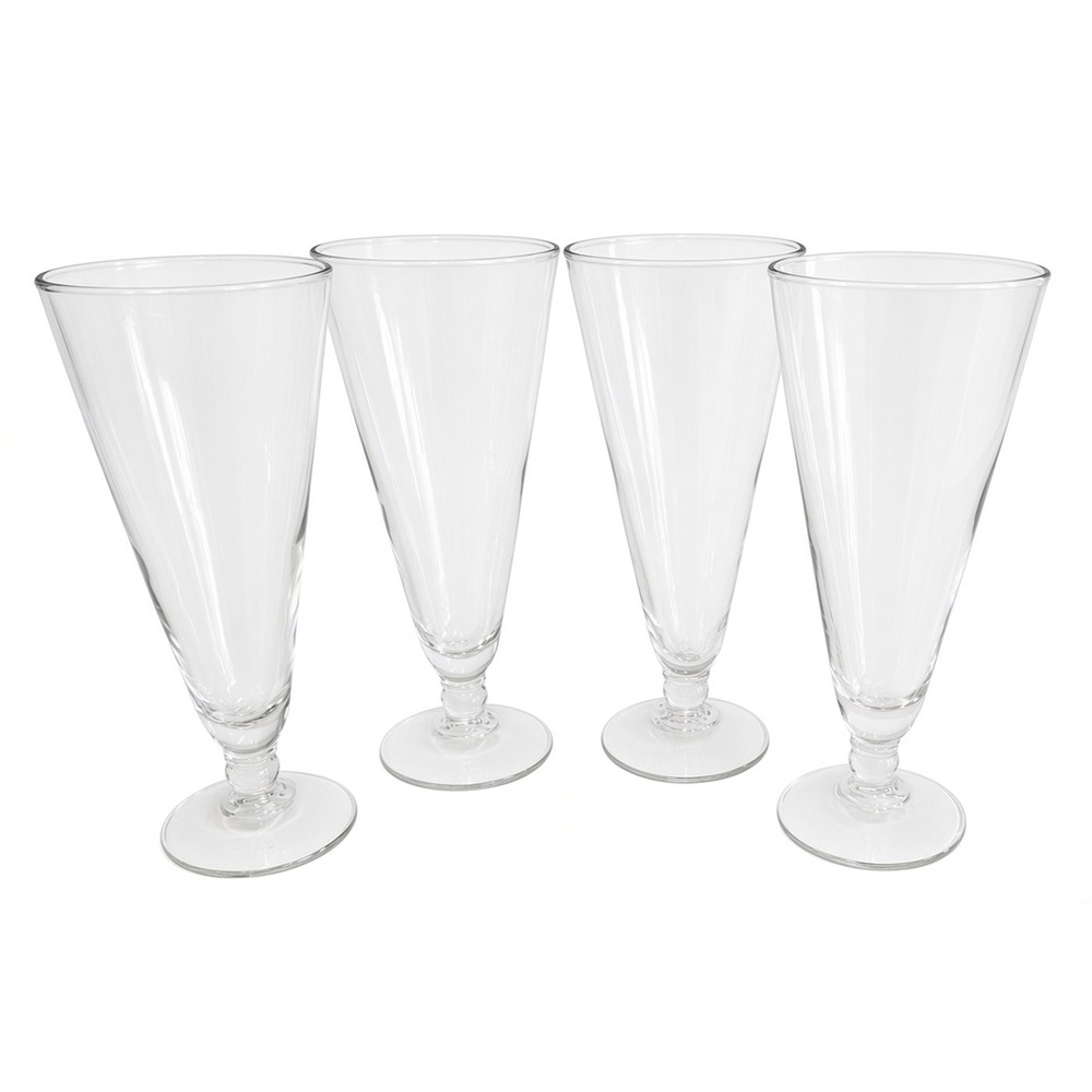Vintage Pilsner Beer Glasses 7.5" Tall 10 Fl Oz Clear Glass Set Of 4 Footed Base